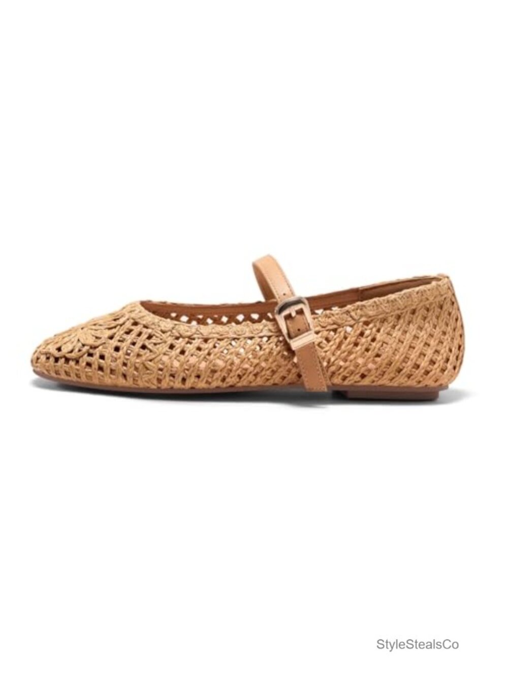Womens Mary Jane Woven Flats Round Toe Ballet Flats Dressy Comfortable Slip On - Picture 4 of 6